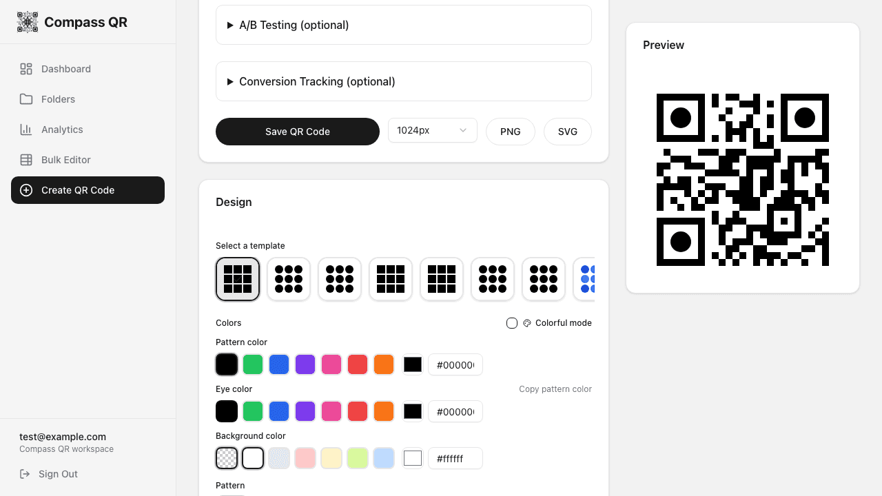 Template selection showing various preset styles